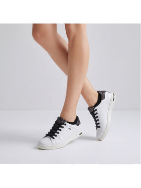 Geox D Jaysen White Leather Low Top Sneakers Glitter Accents